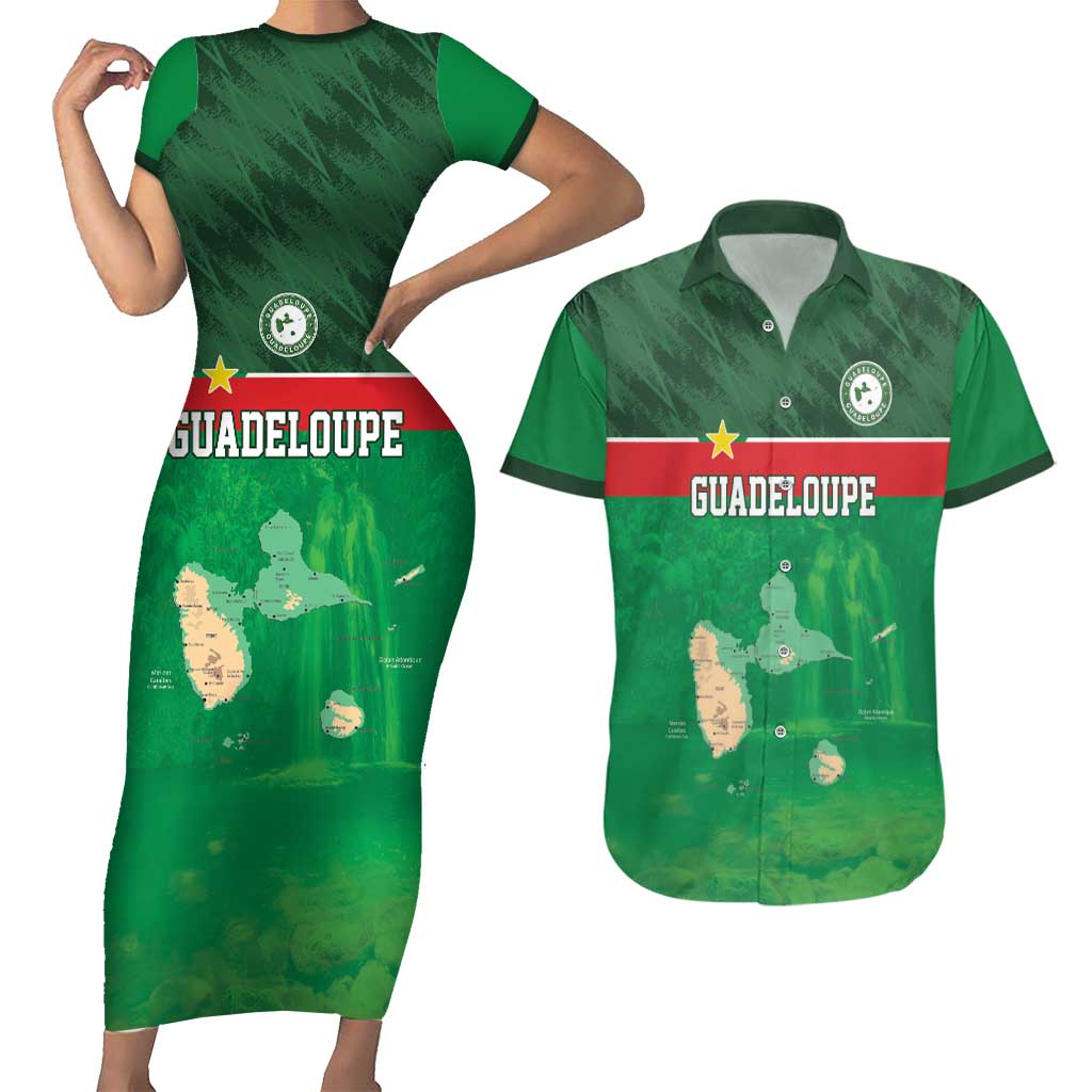 Custom Guadelope Football Couples Matching Short Sleeve Bodycon Dress and Hawaiian Shirt Basse Terre Green Style