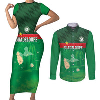 Custom Guadelope Football Couples Matching Short Sleeve Bodycon Dress and Long Sleeve Button Shirt Basse Terre Green Style