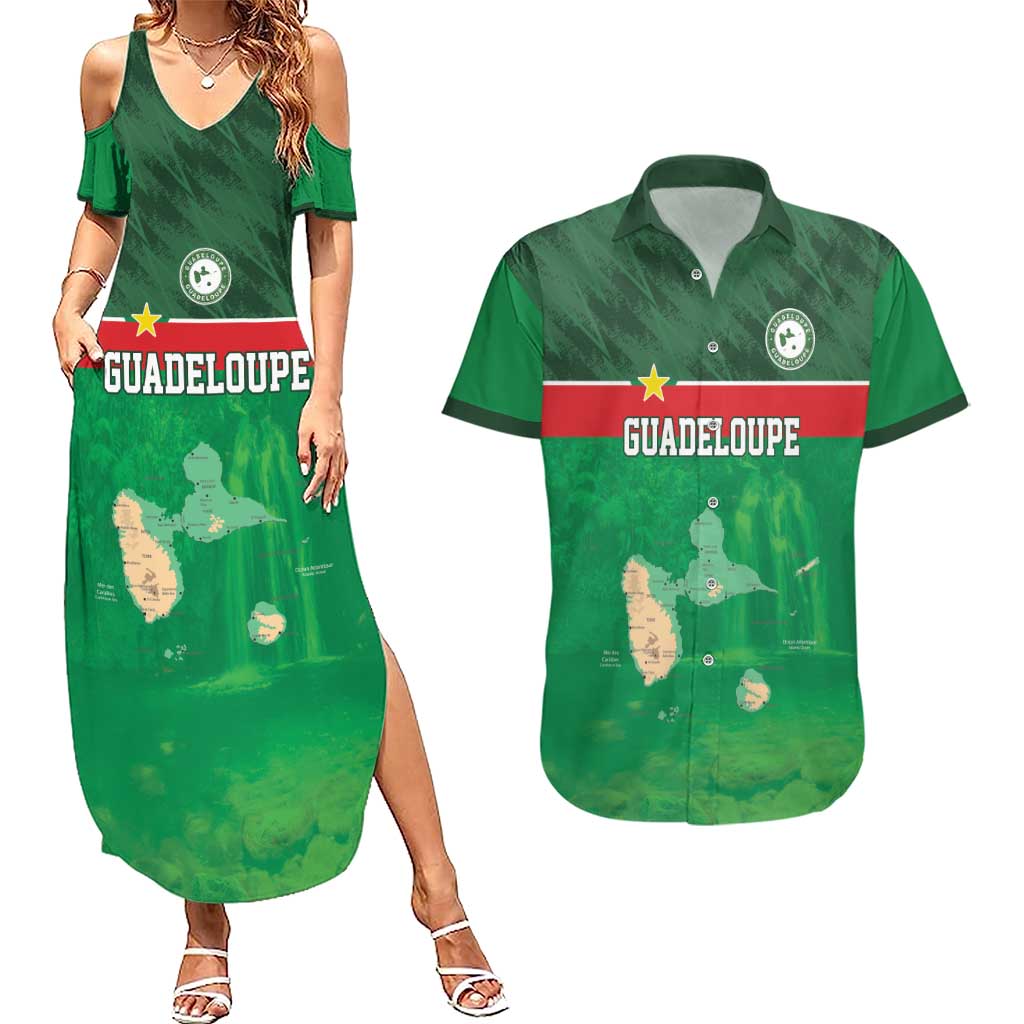 Custom Guadelope Football Couples Matching Summer Maxi Dress and Hawaiian Shirt Basse Terre Green Style
