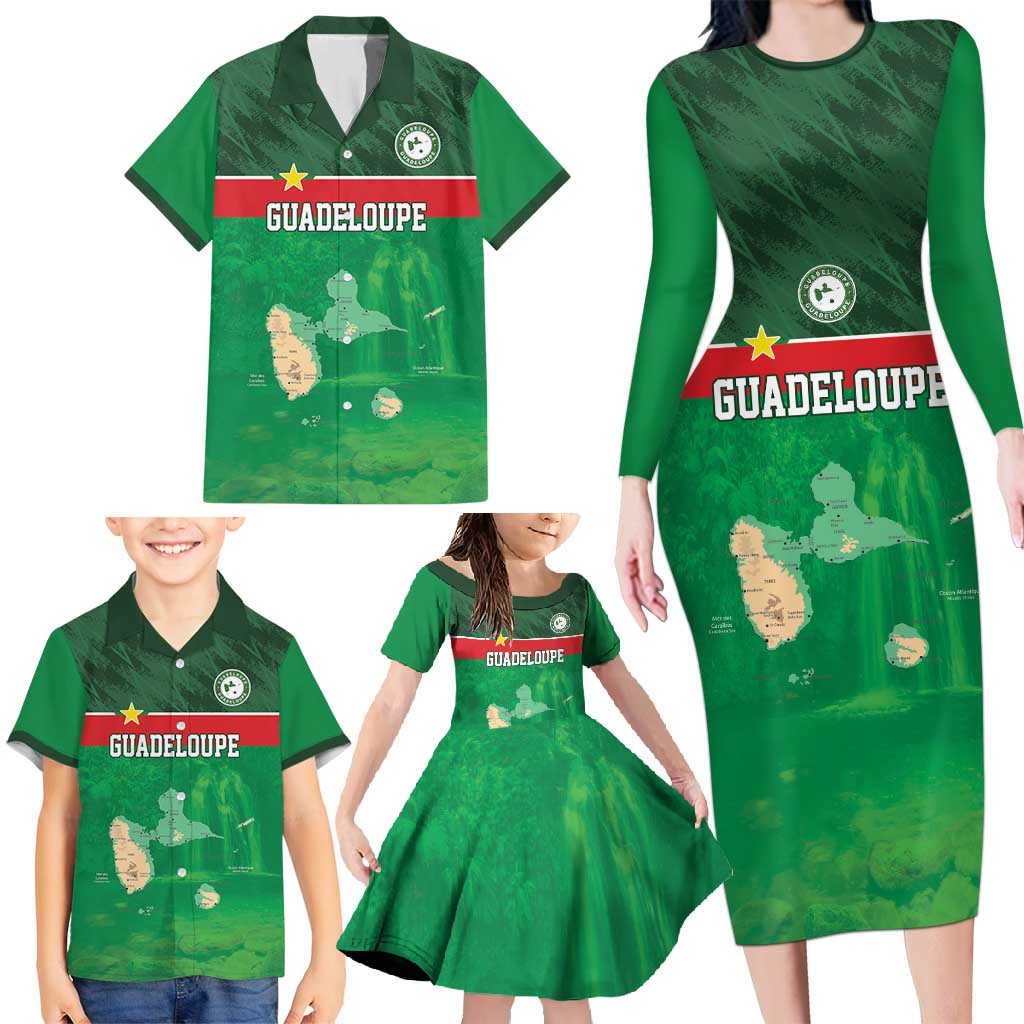 Custom Guadelope Football Family Matching Long Sleeve Bodycon Dress and Hawaiian Shirt Basse Terre Green Style