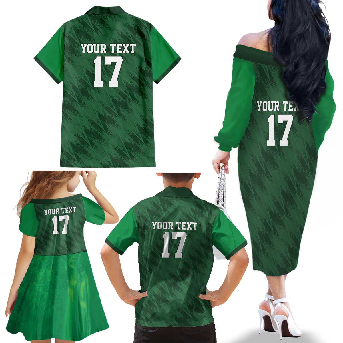 Custom Guadelope Football Family Matching Off The Shoulder Long Sleeve Dress and Hawaiian Shirt Basse Terre Green Style