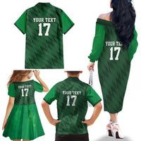 Custom Guadelope Football Family Matching Off The Shoulder Long Sleeve Dress and Hawaiian Shirt Basse Terre Green Style