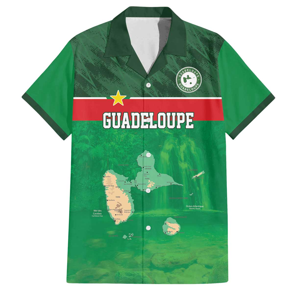 Custom Guadelope Football Family Matching Off The Shoulder Long Sleeve Dress and Hawaiian Shirt Basse Terre Green Style