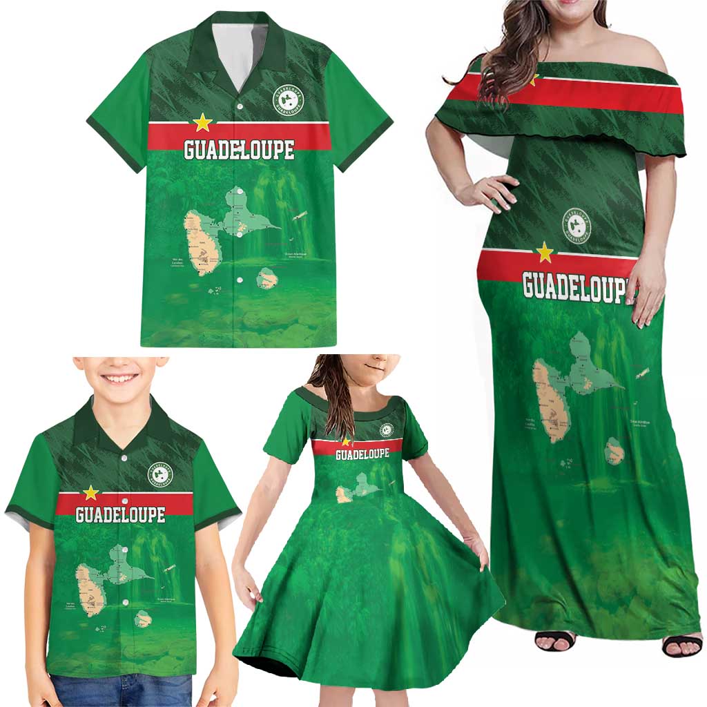 Custom Guadelope Football Family Matching Off Shoulder Maxi Dress and Hawaiian Shirt Basse Terre Green Style