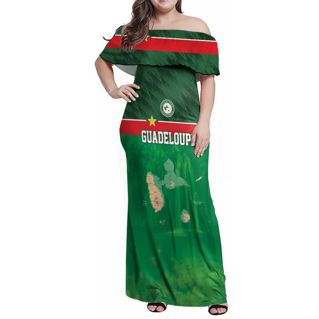 Custom Guadelope Football Family Matching Off Shoulder Maxi Dress and Hawaiian Shirt Basse Terre Green Style