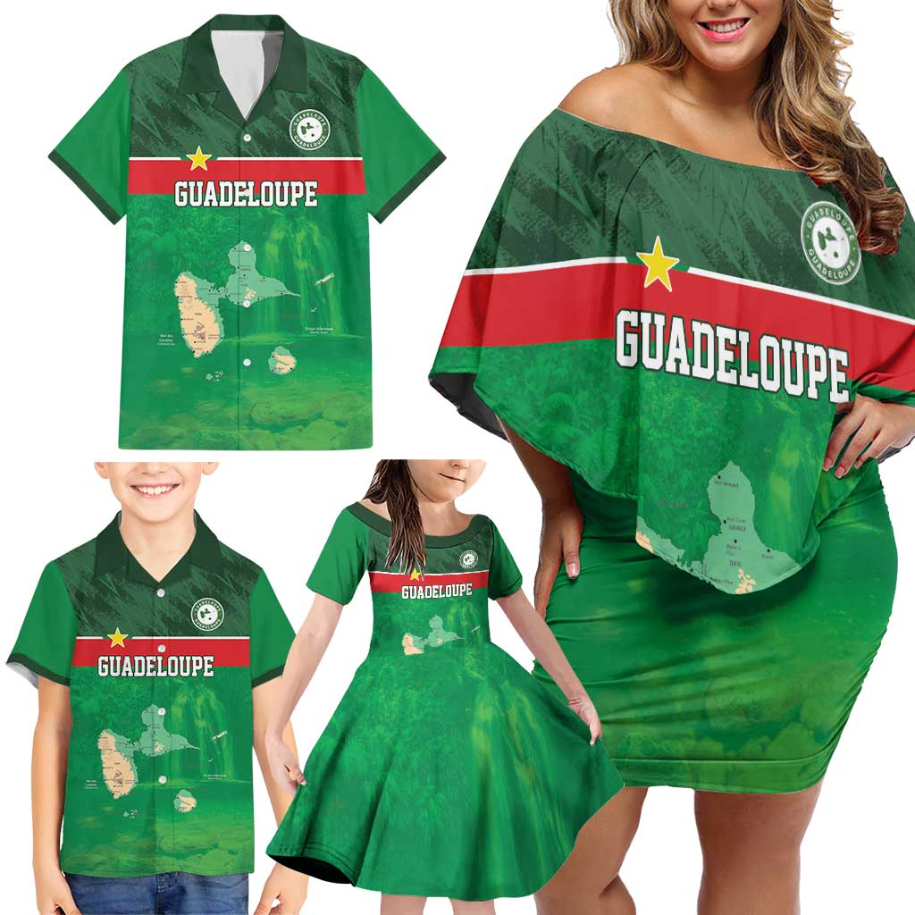 Custom Guadelope Football Family Matching Off Shoulder Short Dress and Hawaiian Shirt Basse Terre Green Style