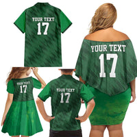 Custom Guadelope Football Family Matching Off Shoulder Short Dress and Hawaiian Shirt Basse Terre Green Style