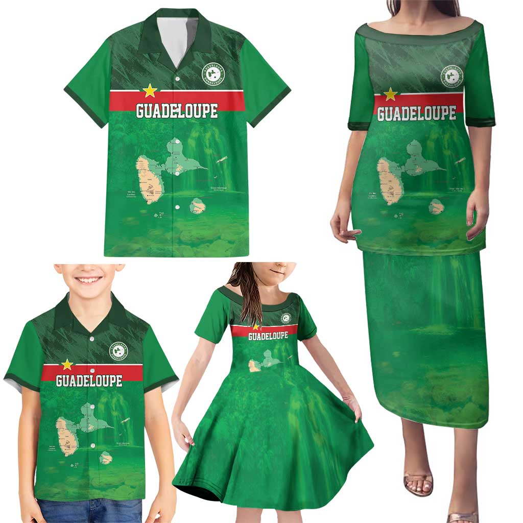 Custom Guadelope Football Family Matching Puletasi and Hawaiian Shirt Basse Terre Green Style