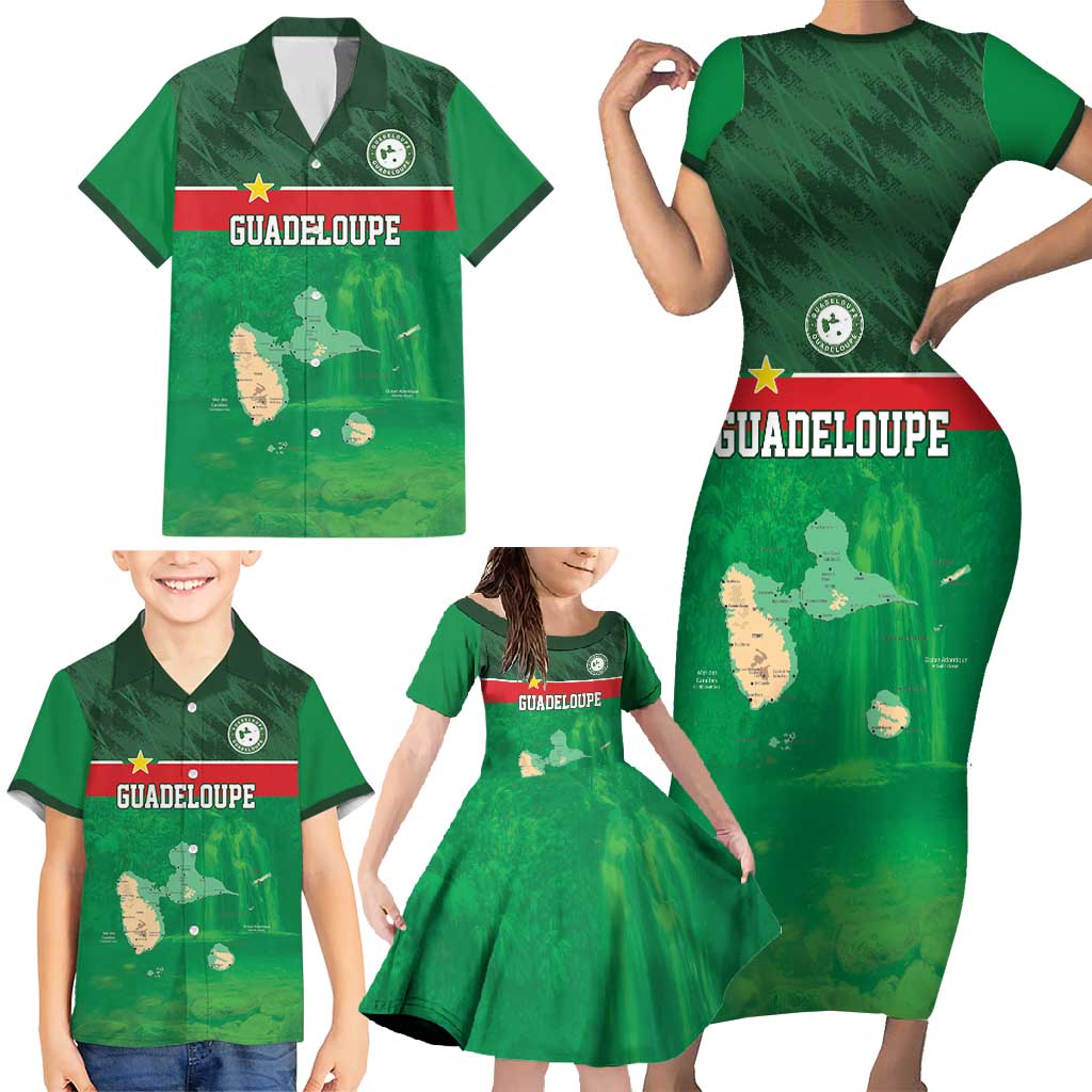 Custom Guadelope Football Family Matching Short Sleeve Bodycon Dress and Hawaiian Shirt Basse Terre Green Style