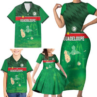 Custom Guadelope Football Family Matching Short Sleeve Bodycon Dress and Hawaiian Shirt Basse Terre Green Style
