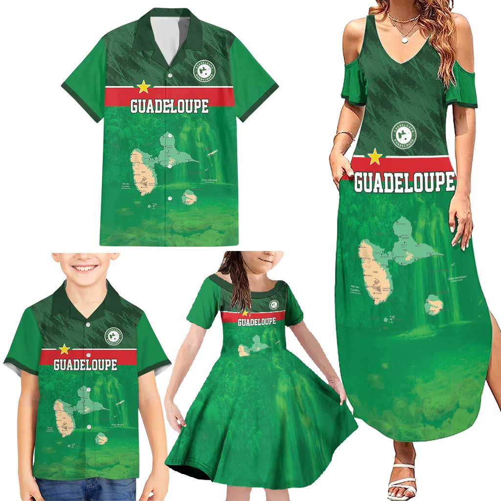 Custom Guadelope Football Family Matching Summer Maxi Dress and Hawaiian Shirt Basse Terre Green Style