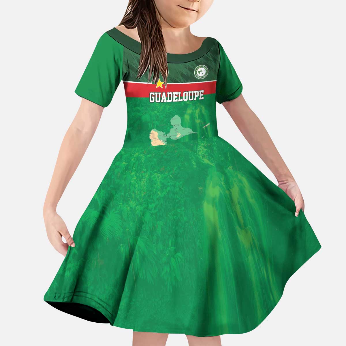 Custom Guadelope Football Kid Short Sleeve Dress Basse Terre Green Style