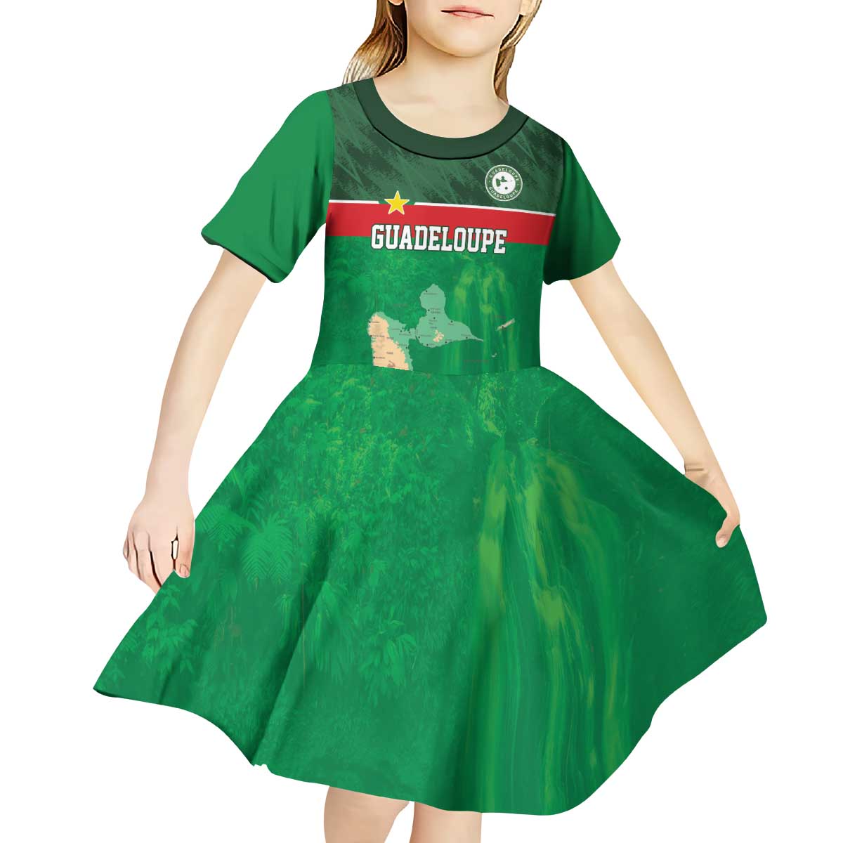 Custom Guadelope Football Kid Short Sleeve Dress Basse Terre Green Style