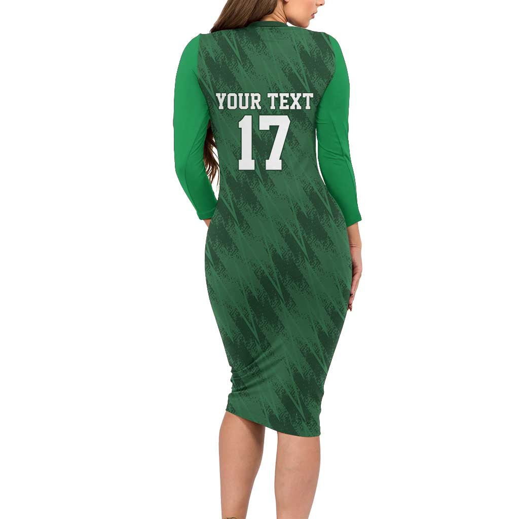 Custom Guadelope Football Long Sleeve Bodycon Dress Basse Terre Green Style