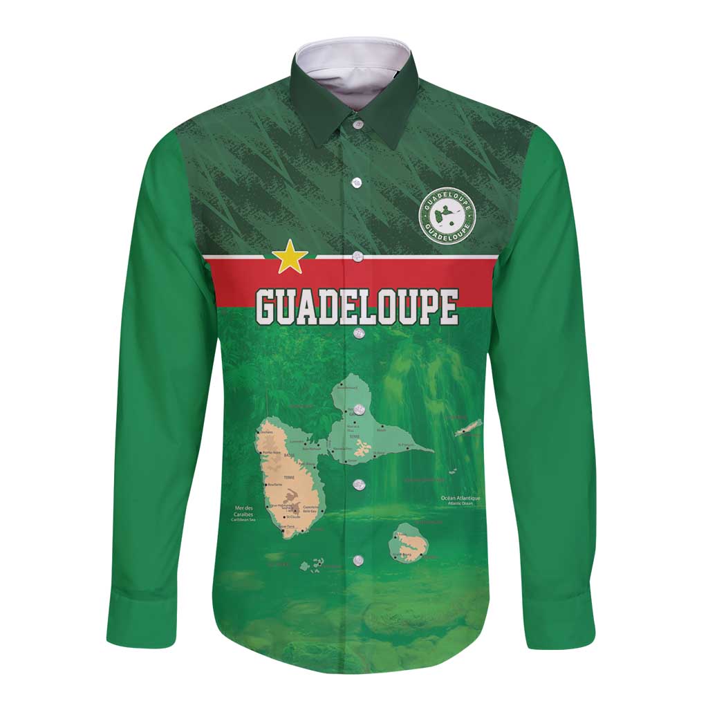 Custom Guadelope Football Long Sleeve Button Shirt Basse Terre Green Style