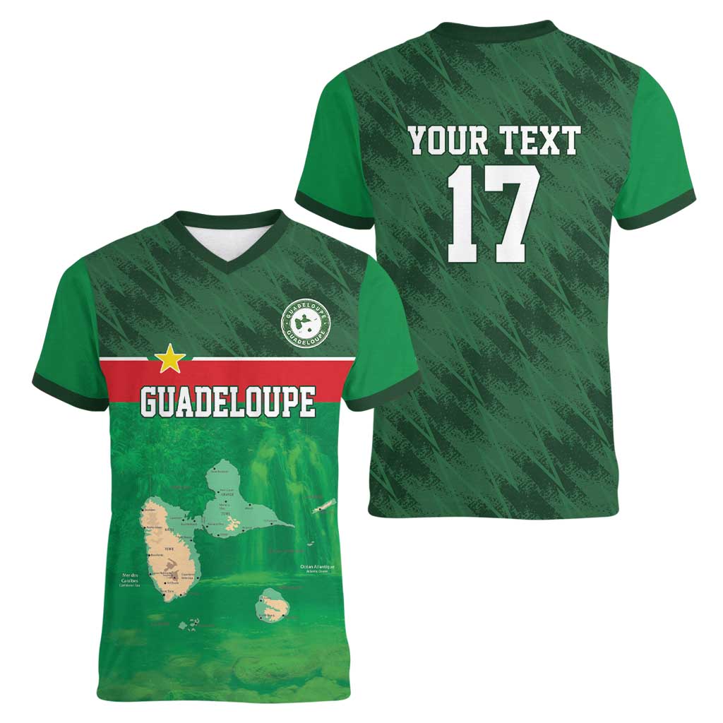 Custom Guadelope Football Women V-Neck T-Shirt Basse Terre Green Style