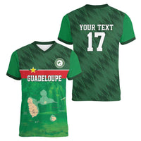 Custom Guadelope Football Women V-Neck T-Shirt Basse Terre Green Style