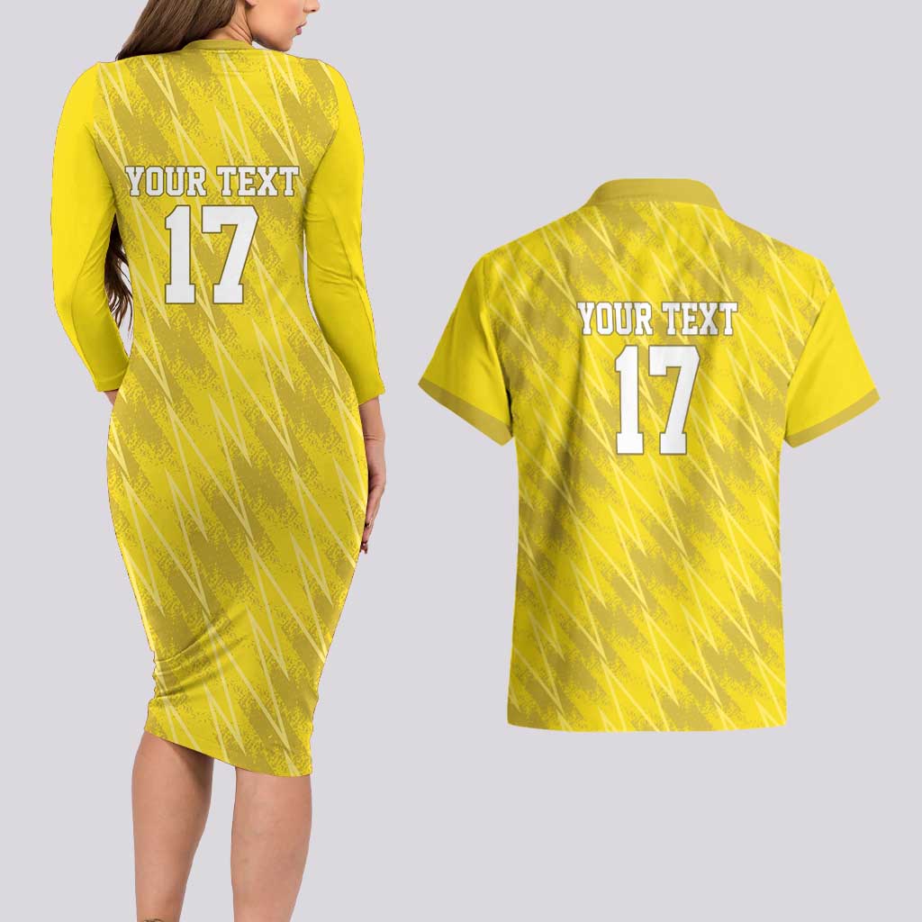 Custom Guadelope Football Couples Matching Long Sleeve Bodycon Dress and Hawaiian Shirt Basse Terre Yellow Style