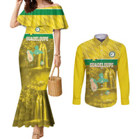 Custom Guadelope Football Couples Matching Mermaid Dress and Long Sleeve Button Shirt Basse Terre Yellow Style