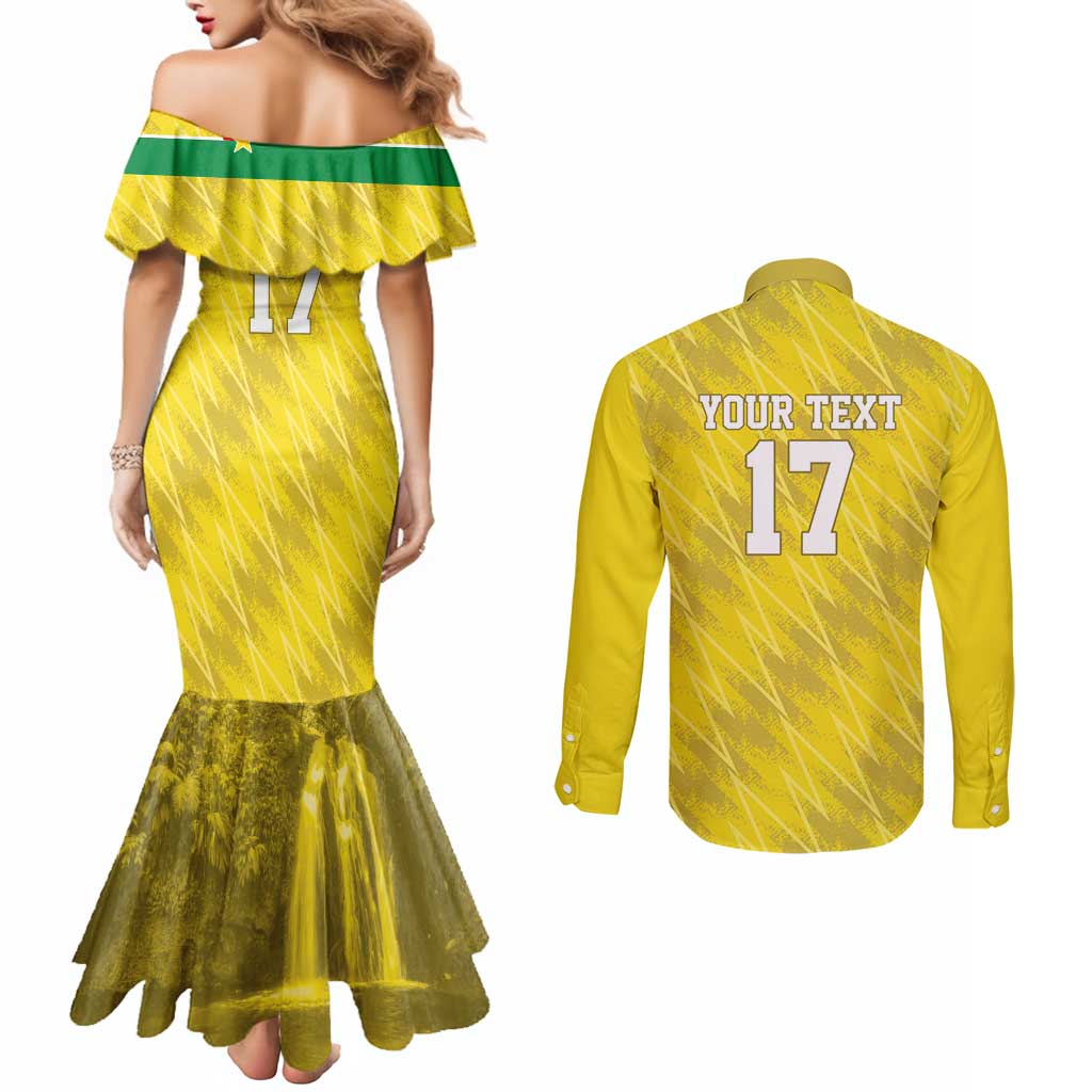 Custom Guadelope Football Couples Matching Mermaid Dress and Long Sleeve Button Shirt Basse Terre Yellow Style