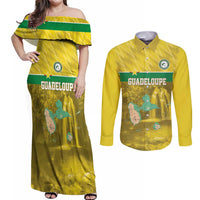 Custom Guadelope Football Couples Matching Off Shoulder Maxi Dress and Long Sleeve Button Shirt Basse Terre Yellow Style