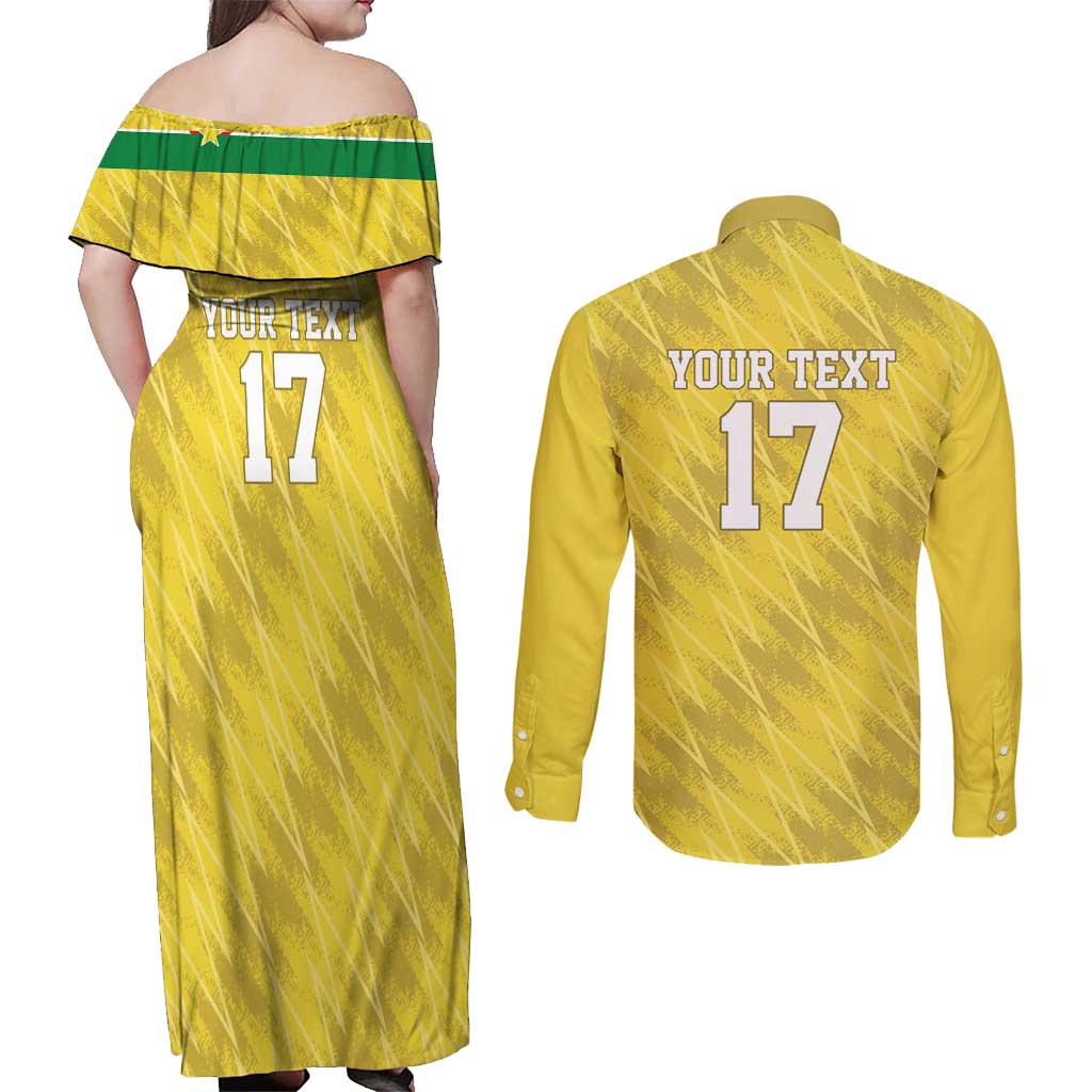Custom Guadelope Football Couples Matching Off Shoulder Maxi Dress and Long Sleeve Button Shirt Basse Terre Yellow Style