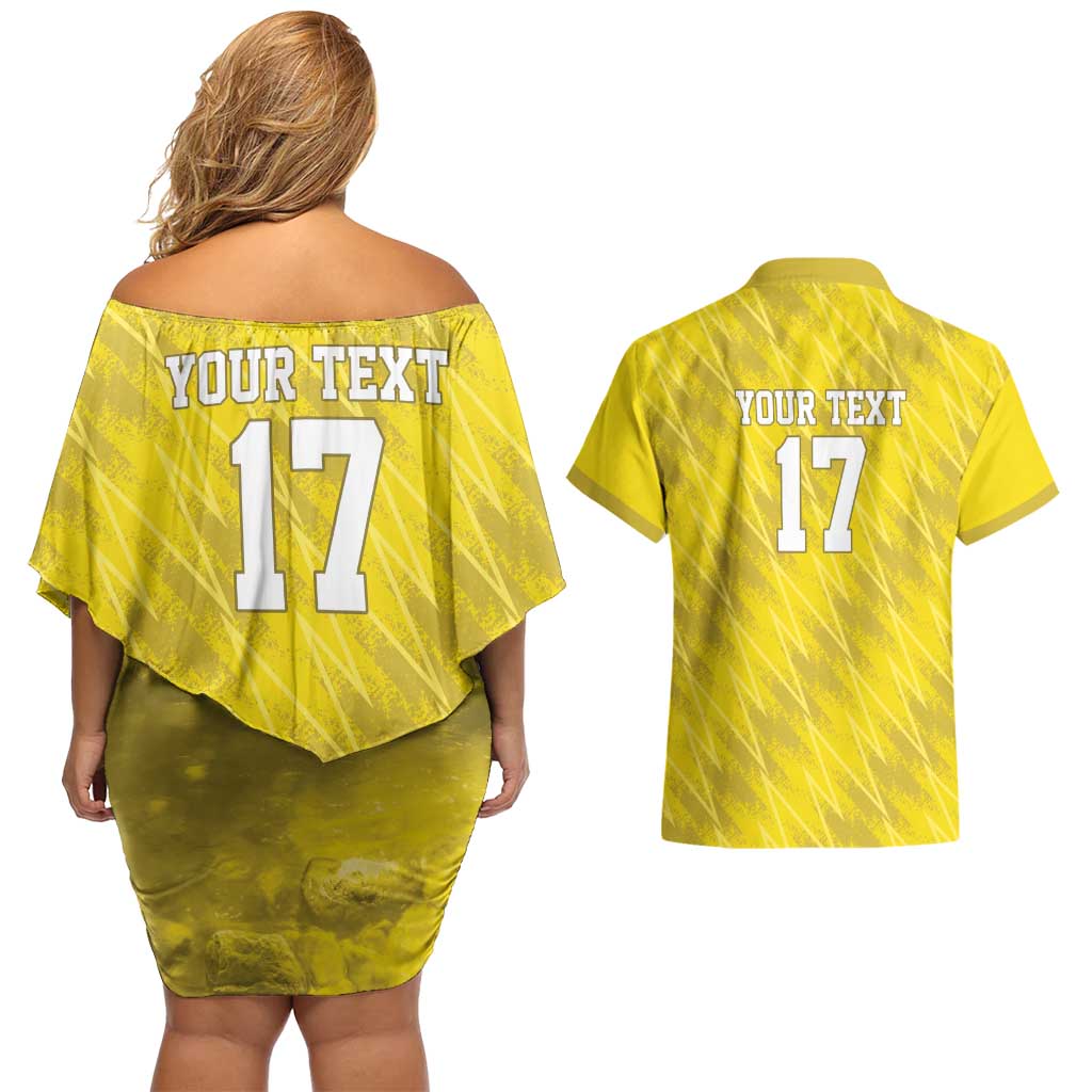 Custom Guadelope Football Couples Matching Off Shoulder Short Dress and Hawaiian Shirt Basse Terre Yellow Style