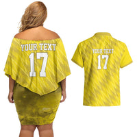 Custom Guadelope Football Couples Matching Off Shoulder Short Dress and Hawaiian Shirt Basse Terre Yellow Style