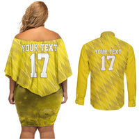 Custom Guadelope Football Couples Matching Off Shoulder Short Dress and Long Sleeve Button Shirt Basse Terre Yellow Style