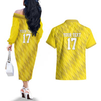 Custom Guadelope Football Couples Matching Off The Shoulder Long Sleeve Dress and Hawaiian Shirt Basse Terre Yellow Style