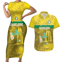 Custom Guadelope Football Couples Matching Short Sleeve Bodycon Dress and Hawaiian Shirt Basse Terre Yellow Style
