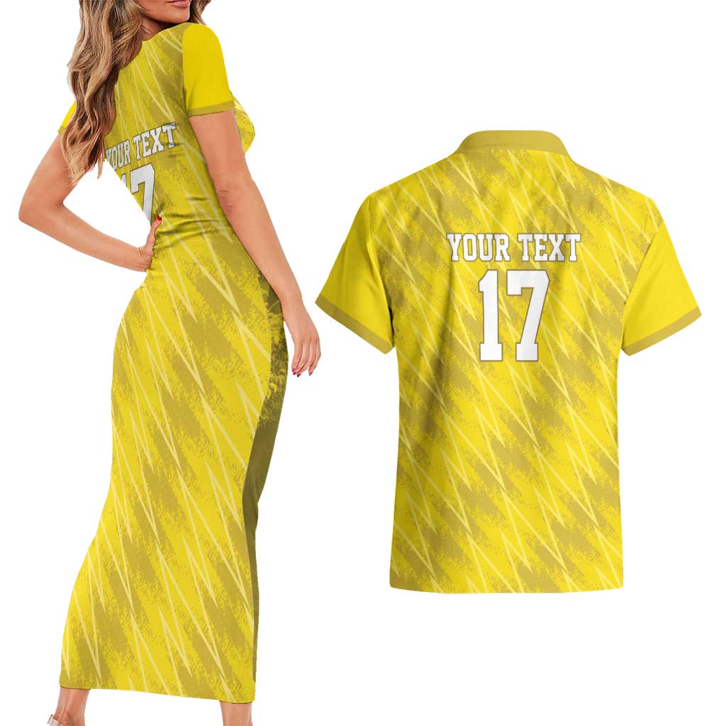 Custom Guadelope Football Couples Matching Short Sleeve Bodycon Dress and Hawaiian Shirt Basse Terre Yellow Style
