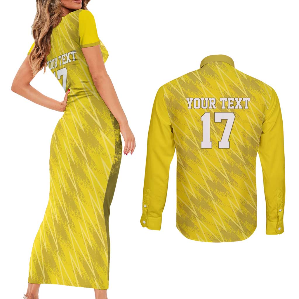 Custom Guadelope Football Couples Matching Short Sleeve Bodycon Dress and Long Sleeve Button Shirt Basse Terre Yellow Style