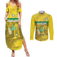 Custom Guadelope Football Couples Matching Summer Maxi Dress and Long Sleeve Button Shirt Basse Terre Yellow Style