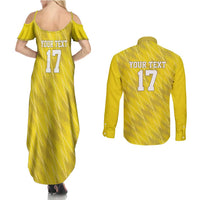 Custom Guadelope Football Couples Matching Summer Maxi Dress and Long Sleeve Button Shirt Basse Terre Yellow Style