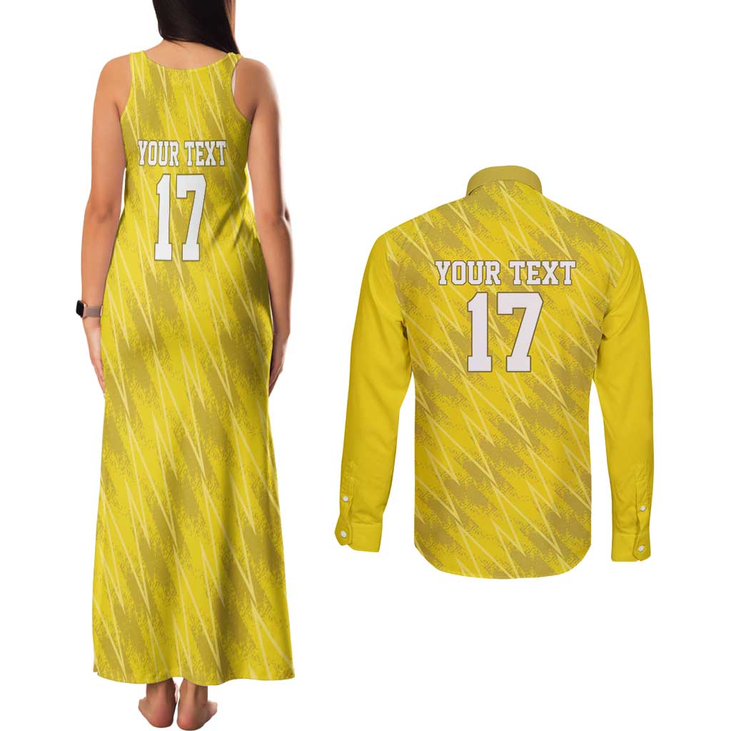 Custom Guadelope Football Couples Matching Tank Maxi Dress and Long Sleeve Button Shirt Basse Terre Yellow Style
