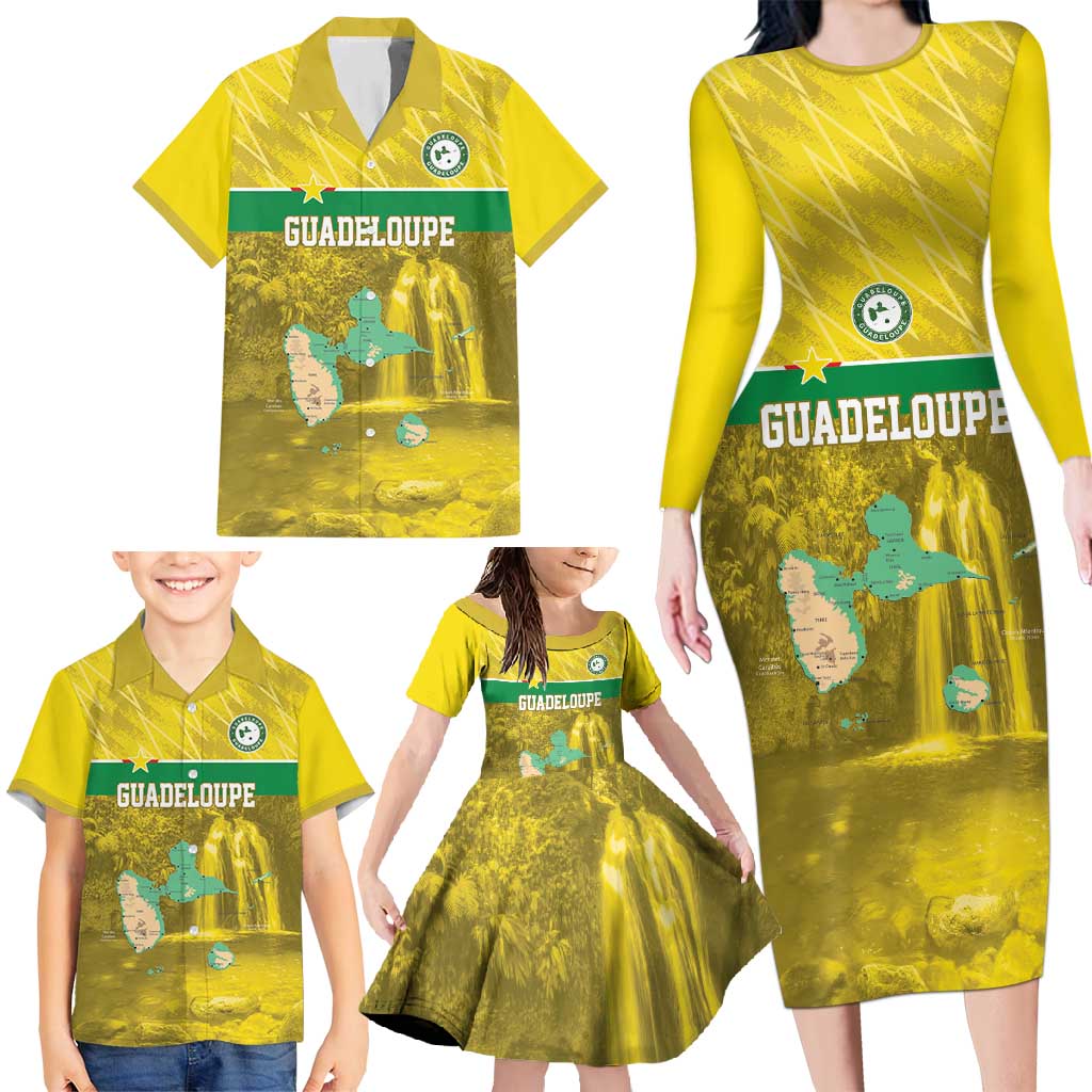 Custom Guadelope Football Family Matching Long Sleeve Bodycon Dress and Hawaiian Shirt Basse Terre Yellow Style