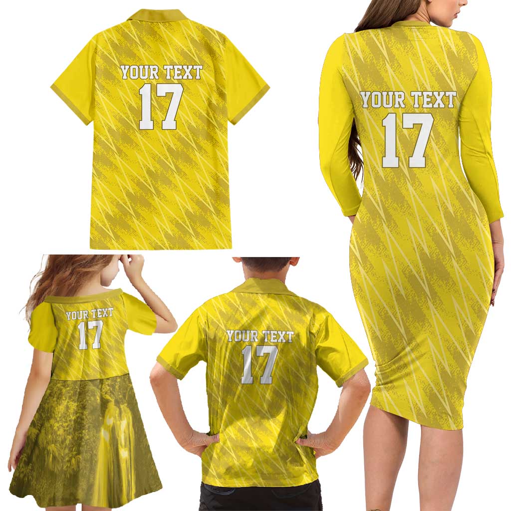 Custom Guadelope Football Family Matching Long Sleeve Bodycon Dress and Hawaiian Shirt Basse Terre Yellow Style