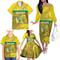 Custom Guadelope Football Family Matching Off The Shoulder Long Sleeve Dress and Hawaiian Shirt Basse Terre Yellow Style