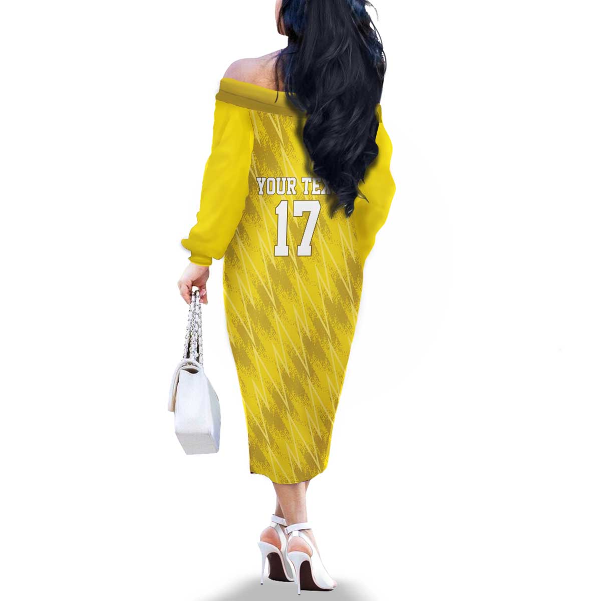 Custom Guadelope Football Family Matching Off The Shoulder Long Sleeve Dress and Hawaiian Shirt Basse Terre Yellow Style