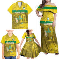 Custom Guadelope Football Family Matching Off Shoulder Maxi Dress and Hawaiian Shirt Basse Terre Yellow Style