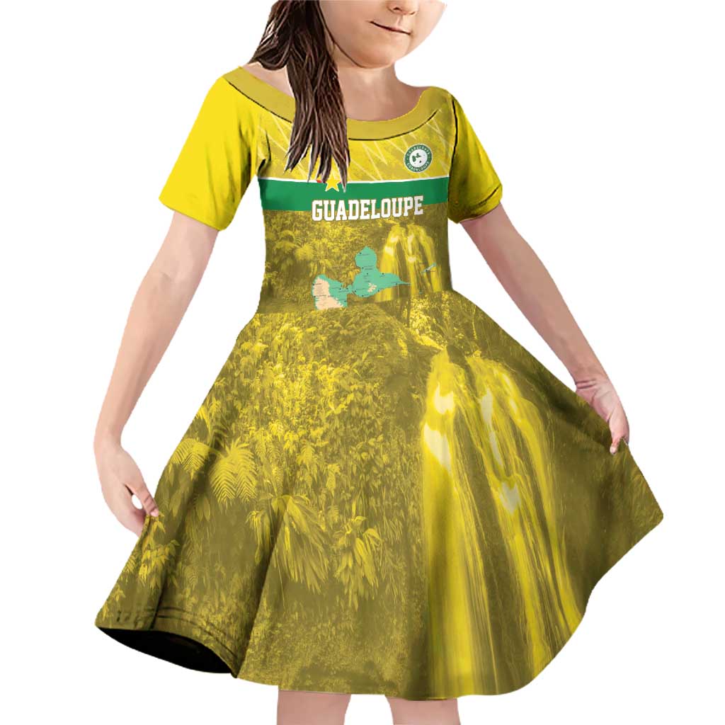 Custom Guadelope Football Family Matching Off Shoulder Short Dress and Hawaiian Shirt Basse Terre Yellow Style