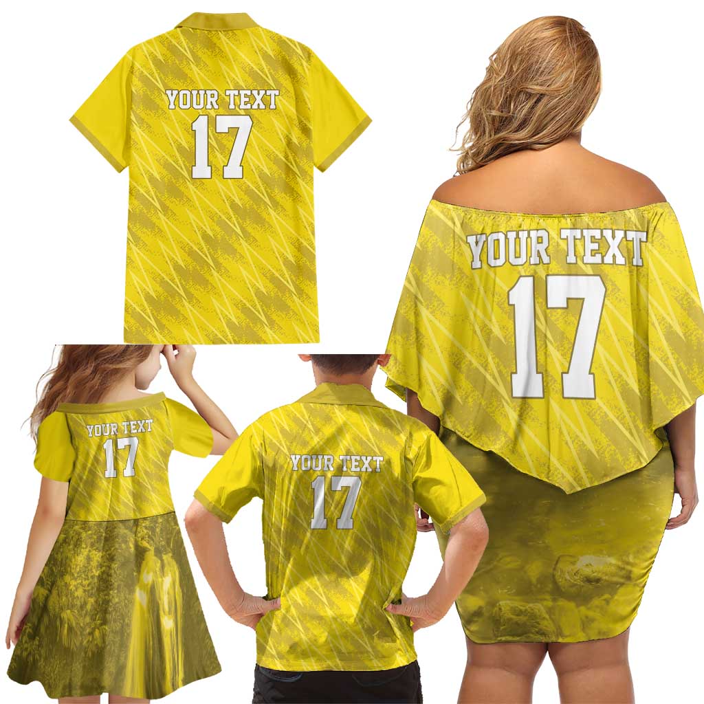 Custom Guadelope Football Family Matching Off Shoulder Short Dress and Hawaiian Shirt Basse Terre Yellow Style
