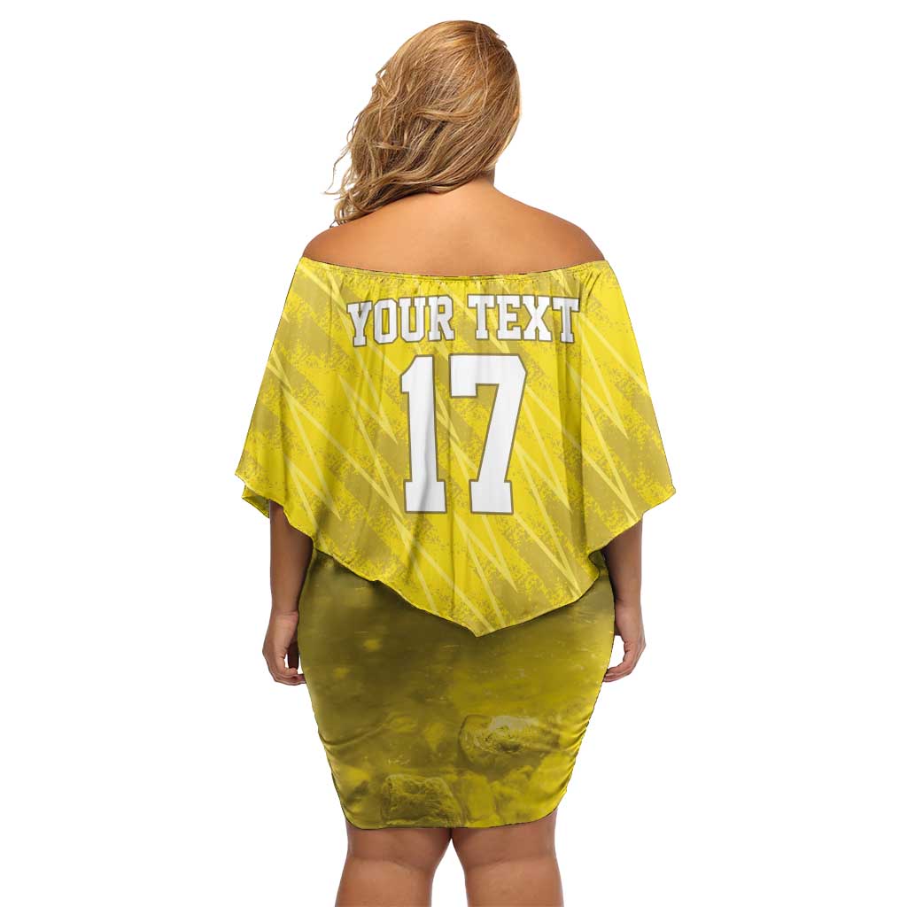Custom Guadelope Football Family Matching Off Shoulder Short Dress and Hawaiian Shirt Basse Terre Yellow Style