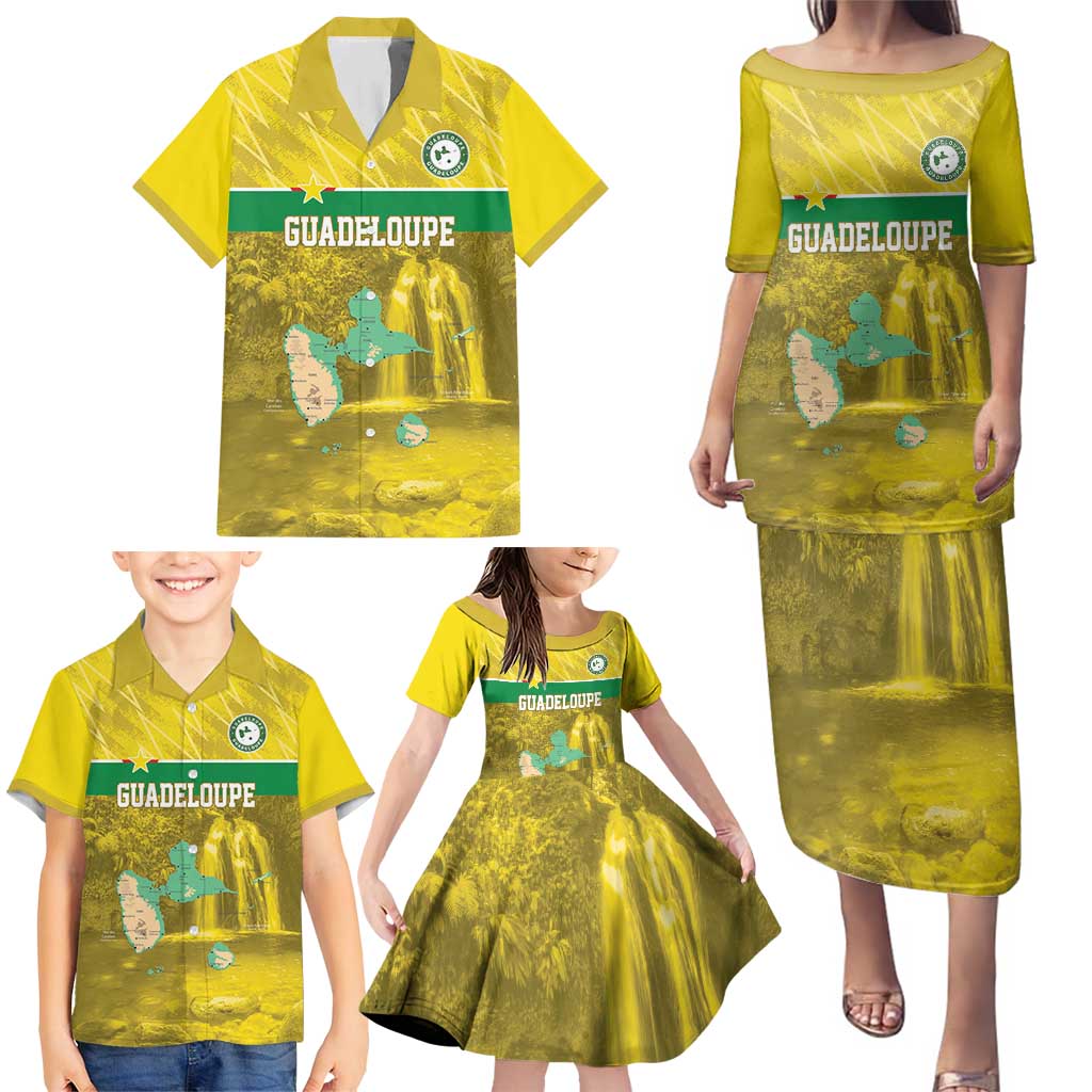 Custom Guadelope Football Family Matching Puletasi and Hawaiian Shirt Basse Terre Yellow Style