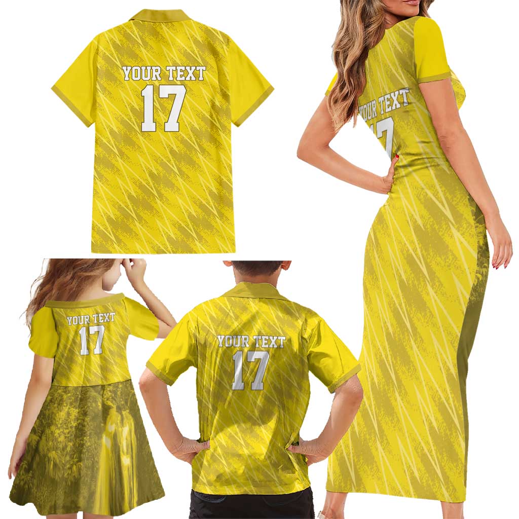 Custom Guadelope Football Family Matching Short Sleeve Bodycon Dress and Hawaiian Shirt Basse Terre Yellow Style