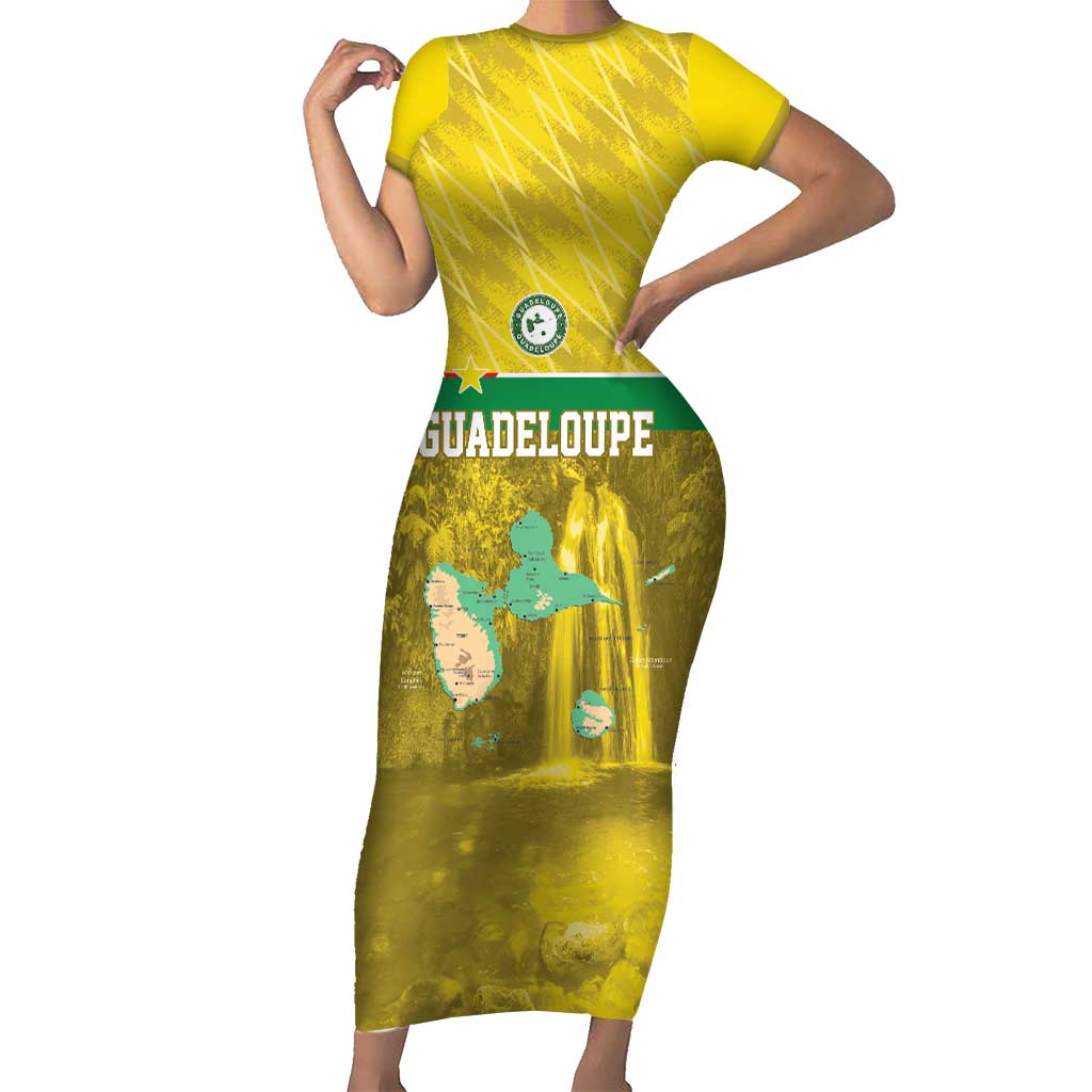 Custom Guadelope Football Family Matching Short Sleeve Bodycon Dress and Hawaiian Shirt Basse Terre Yellow Style