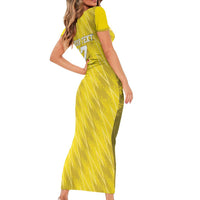 Custom Guadelope Football Family Matching Short Sleeve Bodycon Dress and Hawaiian Shirt Basse Terre Yellow Style