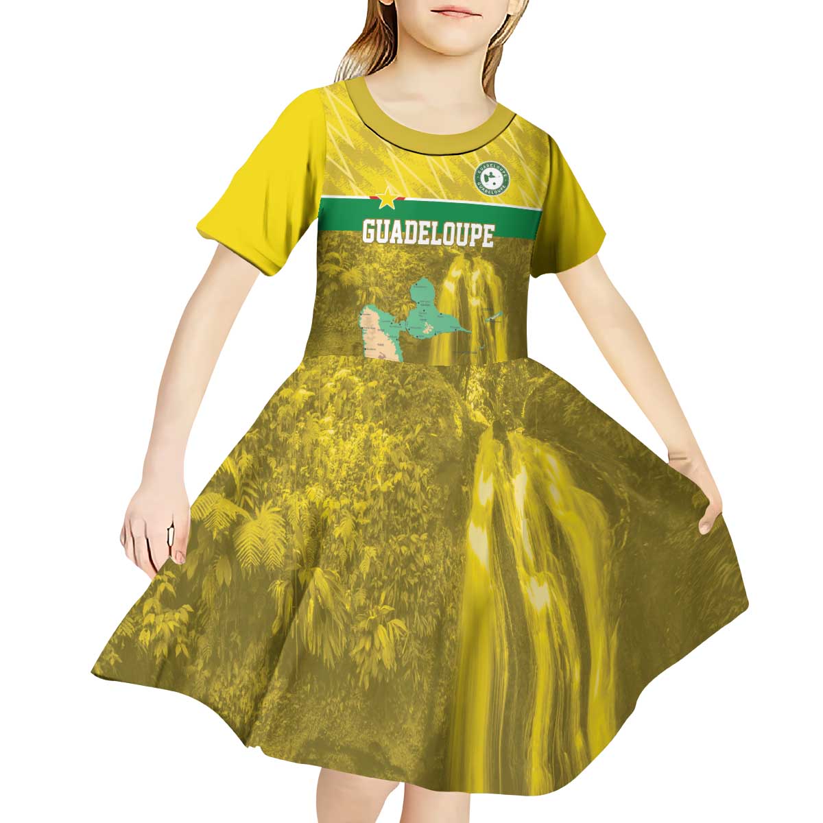 Custom Guadelope Football Kid Short Sleeve Dress Basse Terre Yellow Style