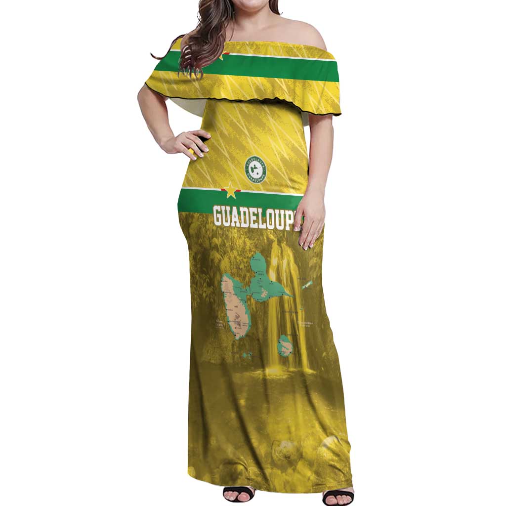 Custom Guadelope Football Off Shoulder Maxi Dress Basse Terre Yellow Style